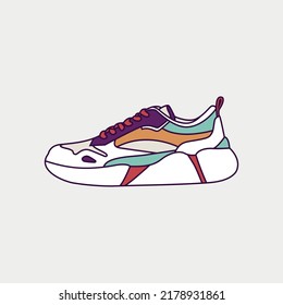 Colorful  Sneaker Shoe isolated on gray. Athletic Sneakers for sport, training, running, and casual. Vector Illustration	
