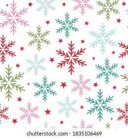 colorful snowflake seamless pattern design