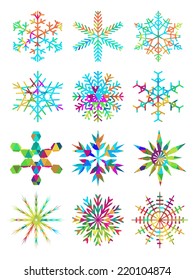 Colorful snowflake Vector. Beautiful snowflakes set for christmas winter design.
