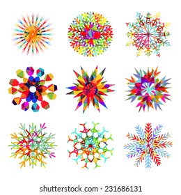 Colorful snowflake Vector. Beautiful snowflakes set for Christmas winter design.