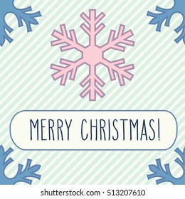 Colorful snowflakes and hand written Christmas greetings over pastel stripes background.