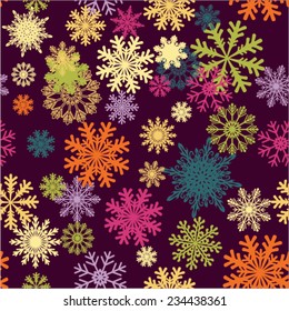 Colorful snowflakes seamless pattern. For wallpaper, pattern fills, textile, web page background, surface textures. 