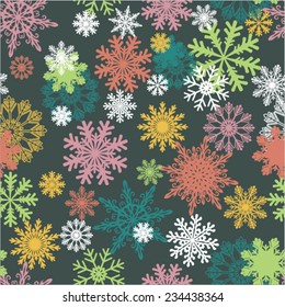 Colorful snowflakes seamless pattern. For wallpaper, pattern fills, textile, web page background, surface textures. 