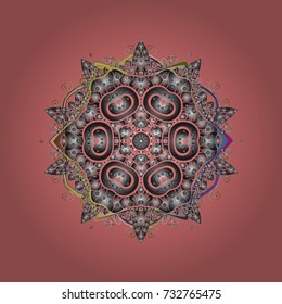 Colorful snowflakes Vector illustration. Isolated of vector pink, gray and brown snowflake. Fine winter ornament.