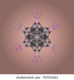Colorful snowflakes Vector illustration. Isolated of vector beige, gray and pink snowflake. Fine winter ornament.