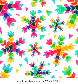 Colorful snowflakes, vector seamless pattern. New Year or Christmas background.