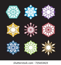Colorful Snowflakes, Winter decor. Vector set