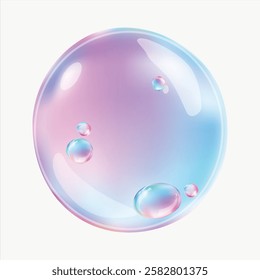 Colorful soap bubble with pastel hues. reflects light, creating a rainbow effect. Soft, delicate bubble floating. Bubble art with gentle pastel colors. 3D  vector.