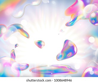 Colorful soap bubbles background, attractive bubbles with light effects in 3d illustration