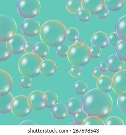 Colorful soap bubbles on blue background. Seamless pattern. Editable EPS10 vector illustration with clipping mask.