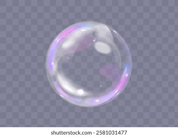 Colorful soap bubbles on a transparent background. Bright, dreamy bubbles with a rainbow gradient effect. Realistic soap bubble element vector set. Vector