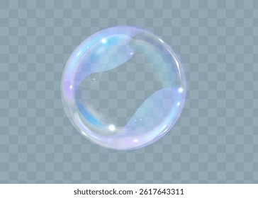 Colorful soap bubbles on a transparent background. Bright, dreamy bubbles with a rainbow gradient effect. Realistic soap bubble element vector set. Vector
