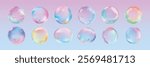 Colorful soap bubbles with a pastel gradient background. Bubbles in pastel hues, rainbow colors. Soft, dreamy bubbles with a pastel gradient effect. Soap bubble element vector set.