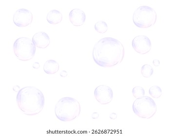 Colorful soap bubbles PNG on white background with rainbow hues and dreamy shine. This playful PNG vector set includes vibrant PNG elements in various sizes for fun designs.