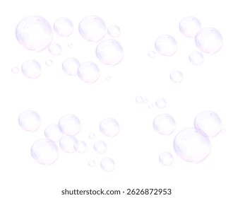 Colorful soap bubbles PNG on white background with rainbow hues and dreamy shine. This playful PNG vector set includes vibrant PNG elements in various sizes for fun designs.