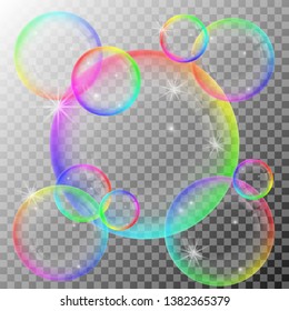Colorful soap bubbles. Vector illustration with transparent background.