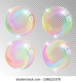 Colorful soap bubbles. Vector illustration with transparent background.