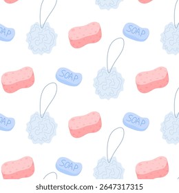 Colorful soap and loofah pattern creating a cheerful bathroom atmosphere for daily cleansing