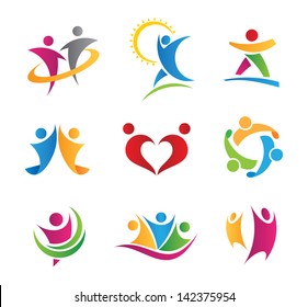 Colorful social logo of people in action icons