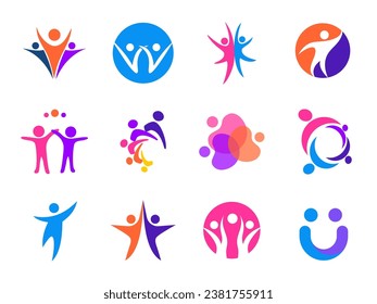 Colorido logo social de personas en iconos de acción