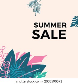 Colorful social media post or square template with floral and leaves decoration. Boho poster brochure template. Vector hand-drawn illustration for flyer, presentation, brochure, banner