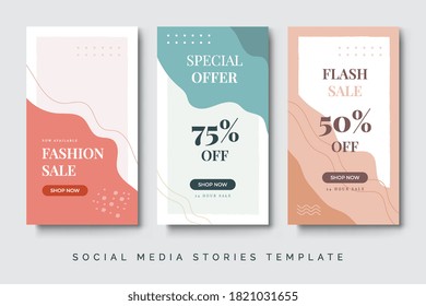 Colorful social media stories post for fashion sale background. Modern beauty color with fluid design.