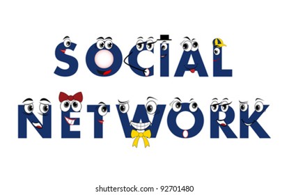 colorful Social Network characters, models connected together, vector