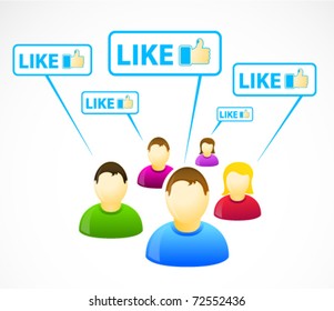 Colorful social network people with like signs