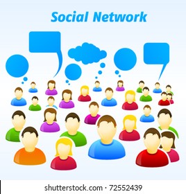 Colorful social network people with speech bubbles