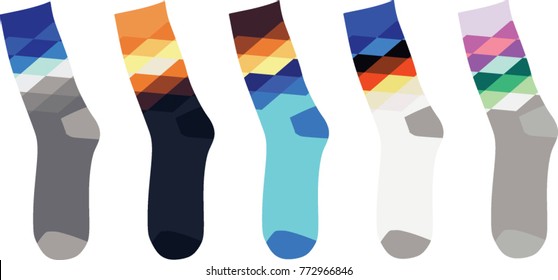 Colorful Sock. Argyle Pattern. Vector Illustration 