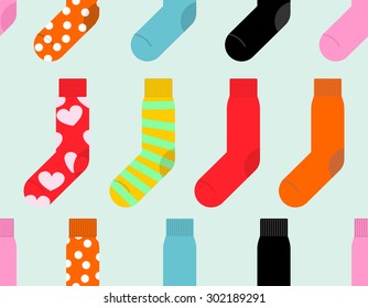 Colorful socks seamless pattern. Vector accessory clothing background.