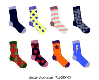 Colorful Socks Set. With picture. Flat design Vector Illustration