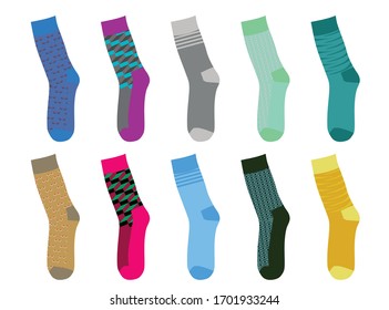 Colorful socks set. vector illustration 