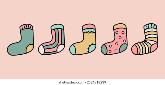  Colorful socks set vector illustration