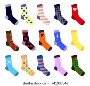 Colorful Socks Setisolated on white background. With picture. Flat design Vector Illustration EPS