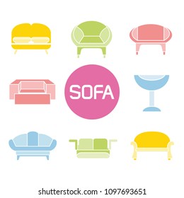 colorful sofa icons set