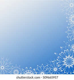 Colorful soft background with delicate snowflakes on a blue  background.