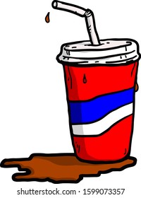 A colorful soft drink soda cup with a drinking straw. Hand drawn vector illustration. 