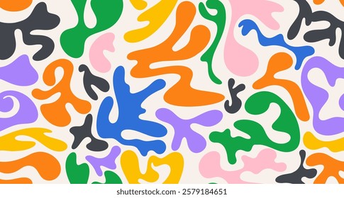 Colorful soft forms abstract, doodle shape seamless pattern. Template creative minimalist style art background, colored design with basic shapes. Vector color wallpaper print backdrop seamless pattern