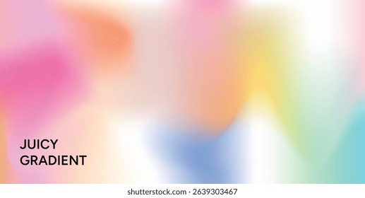 Colorful Soft Pastel Gradient Background. Pink Orange Yellow Green Blue Blurred Abstract Flow. Dreamy Light Horizontal Layout. Vector Illustration for Cover Poster Banner Template.