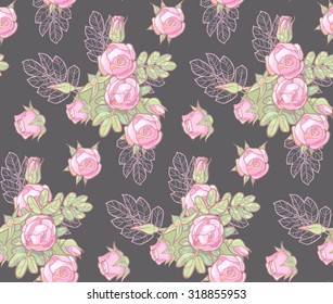 Colorful & soft rose seamless pattern. Background, textile & wallpaper design. Vintage beauty. Vector illustration.