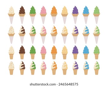 Colorful soft serve ice cream icon setｑ