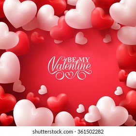 Colorful Soft and Smooth Valentine Hearts in Red Background with Happy Valentines Day Greetings in the Middle. Vector Illustration
