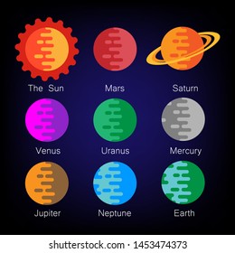 Colorful Solar System planets vector icon set. vector illustration. eps 10.