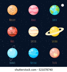 Colorful Solar System planets vector icon set 