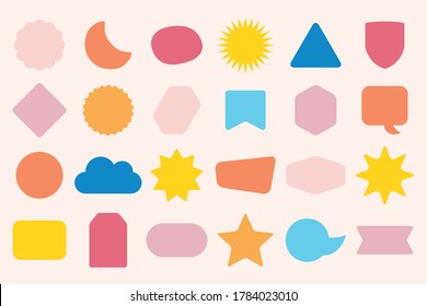 Colorful Solid And Isolated Random Shapes Empty Sticker And Labels Icons Set On Pink Background