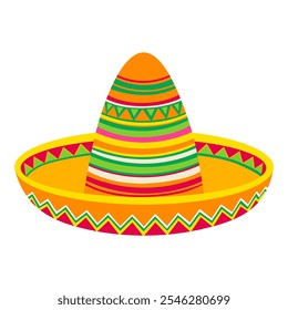 Um sombrero colorido com uma faixa verde. O sombrero é laranja e amarelo. É um chapéu