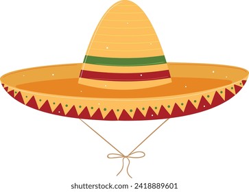 Colorful sombrero hat, traditional Mexican headwear with decorative elements. Cinco de Mayo festival accessory, Mexico culture and heritage vector illustration.