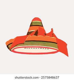 Colorful sombrero illustration with vibrant red, green, and orange hues. Traditional Mexican sombrero. Festive sombrero art with bold colors. Vintage art drawing illustration, painting art vector.