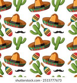 Sombreros coloridos, cactos, maracas e bigodes